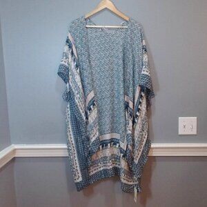 Comfy Luxe Blue Boho Elephant Print Kimono‎ Shawl Cover-Up One Size